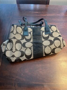 Coach Canvas Signature Tote in Khaki and Black